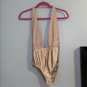 Champagne Sparkle Deep V Bodysuit